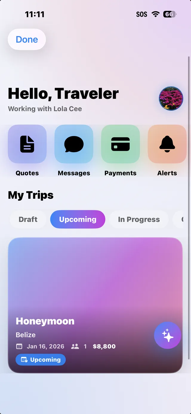 A traveler's view of a trip booked with an advisor